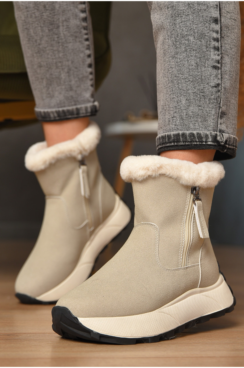 Полусапоги женские зимние светло-серого цвета на меху MD-10 208045