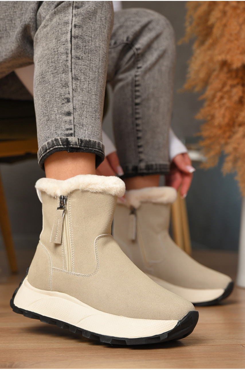 Полусапоги женские зимние светло-серого цвета на меху MD-10 208045