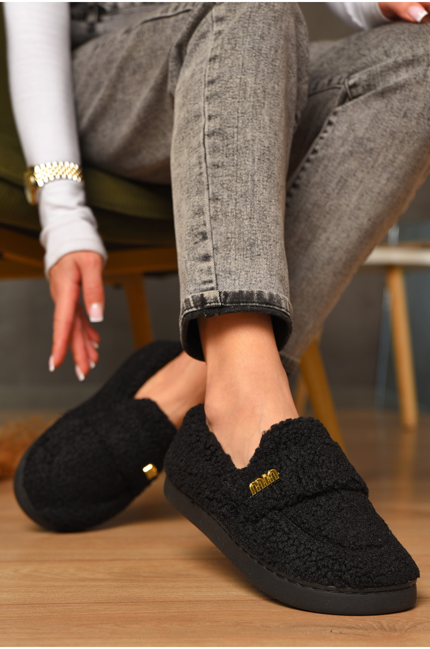 Домашние тапочки женские на меху черного цвета 10240 208056