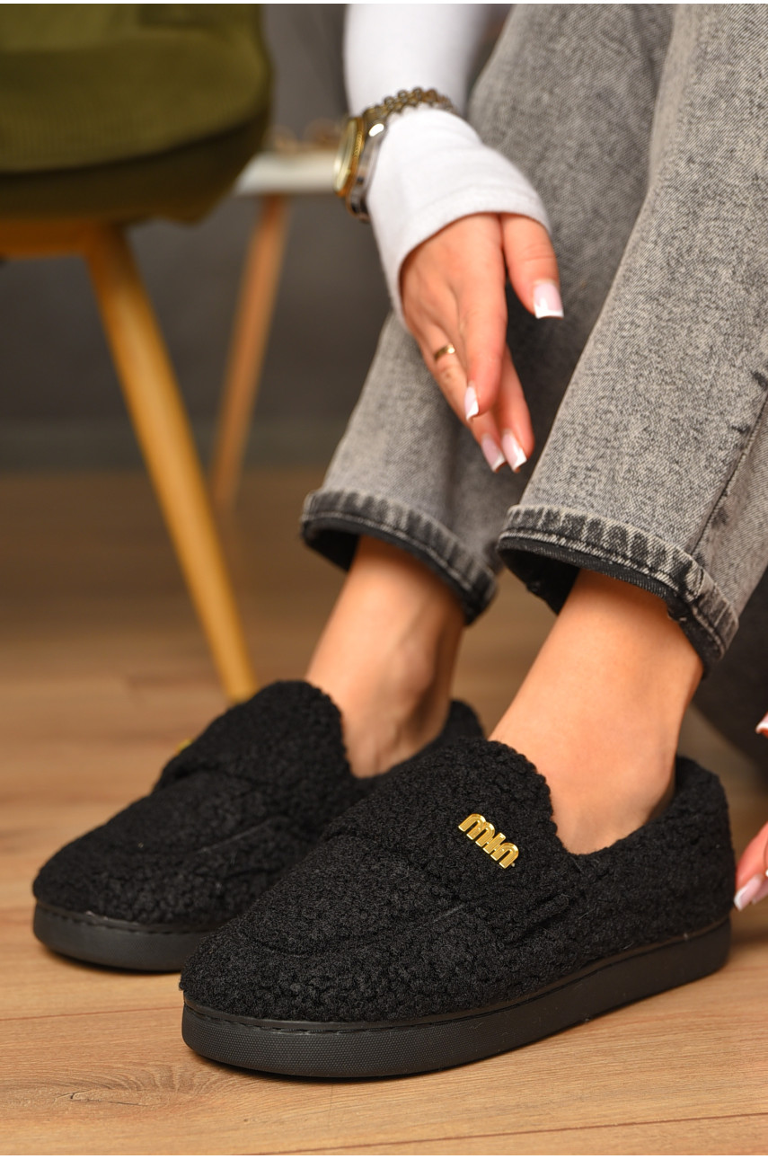 Домашние тапочки женские на меху черного цвета 10240 208056