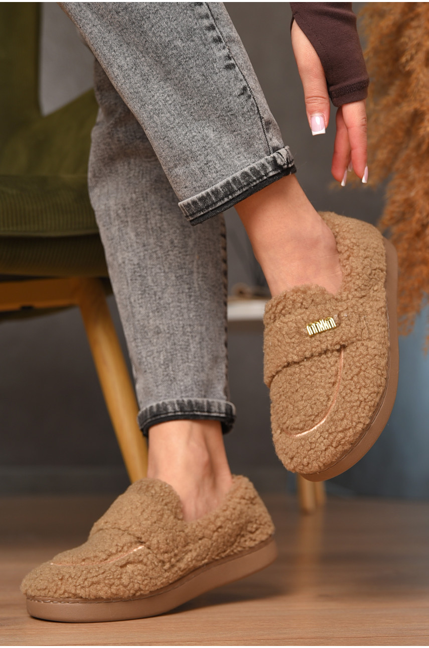 Домашние тапочки женские на меху бежевого цвета 10240 208064