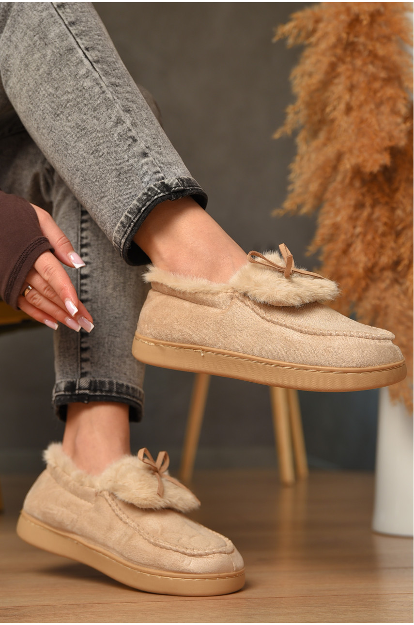 Домашние тапочки женские на меху светло-бежевого цвета 10154 208066