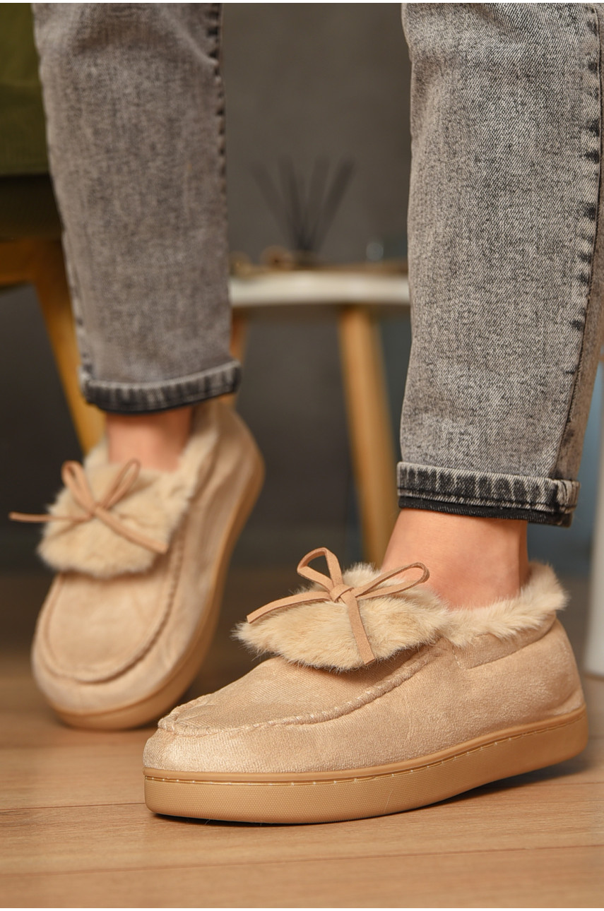 Домашние тапочки женские на меху светло-бежевого цвета 10154 208066
