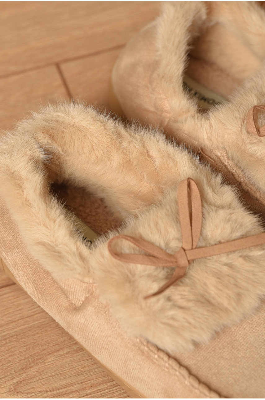 Домашние тапочки женские на меху светло-бежевого цвета 10154 208066