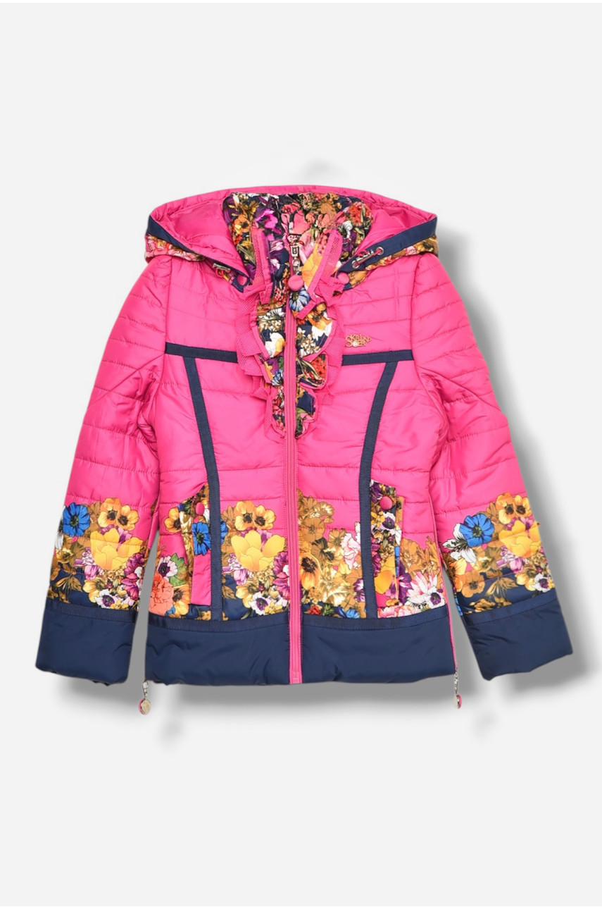 Куртка детская для девочки демисезонная малинового цвета с принтом 1133 208069