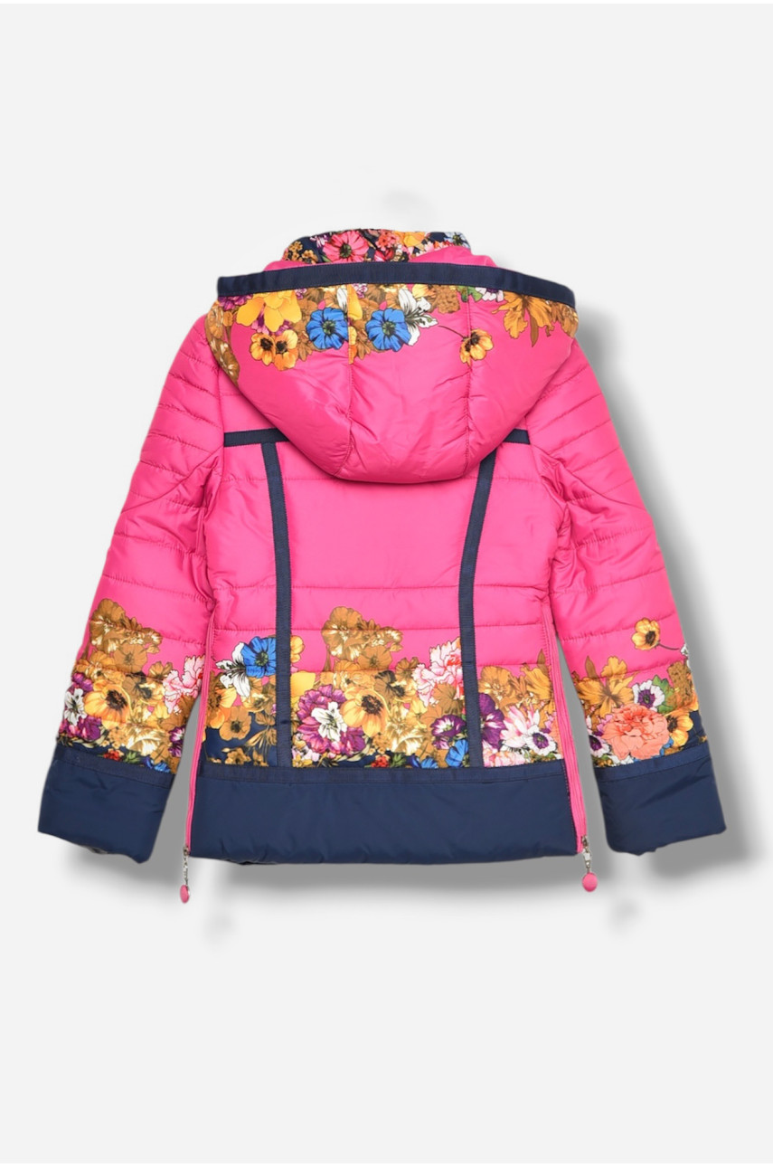 Куртка детская для девочки демисезонная малинового цвета с принтом 1133 208069