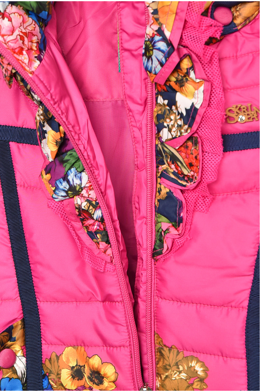 Куртка детская для девочки демисезонная малинового цвета с принтом 1133 208069
