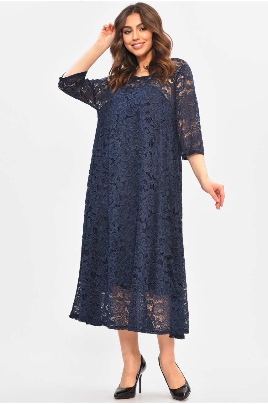 Платье женское однотонное темно-синего цвета 8136 208096