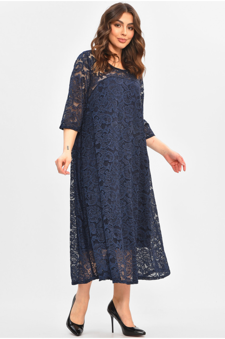 Платье женское однотонное темно-синего цвета 8136 208096