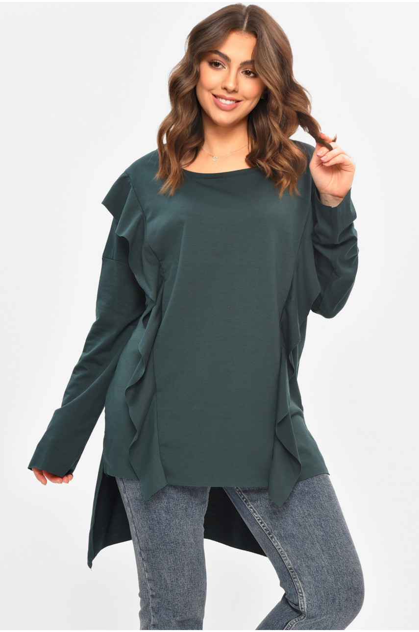 Кофта женская однотонная полубатальные тёмно-зеленого цвета 8155 208120