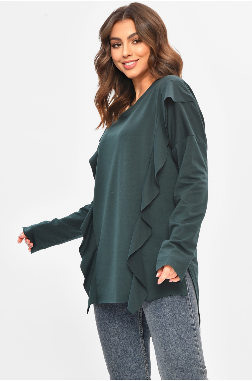 Кофта женская однотонная полубатальные тёмно-зеленого цвета 8155 208120