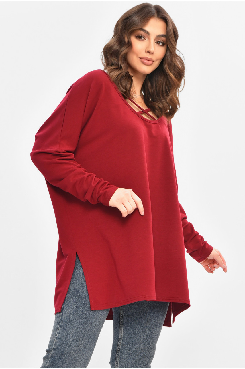 Кофта жіноча однотонна напівбатальна бордового кольору 208124