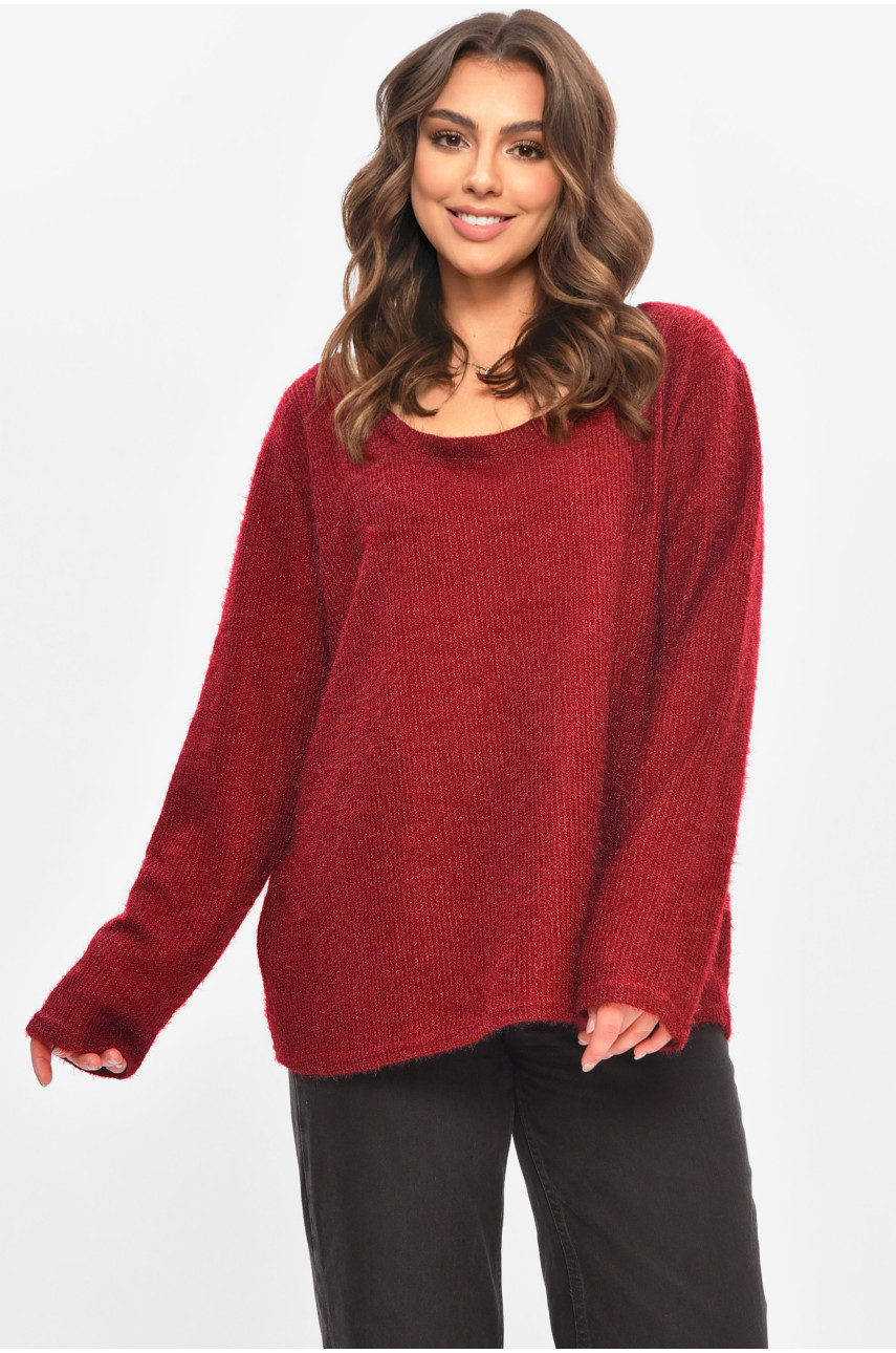 Кофта жіноча однотонна полубатальная бордового цвета 208128
