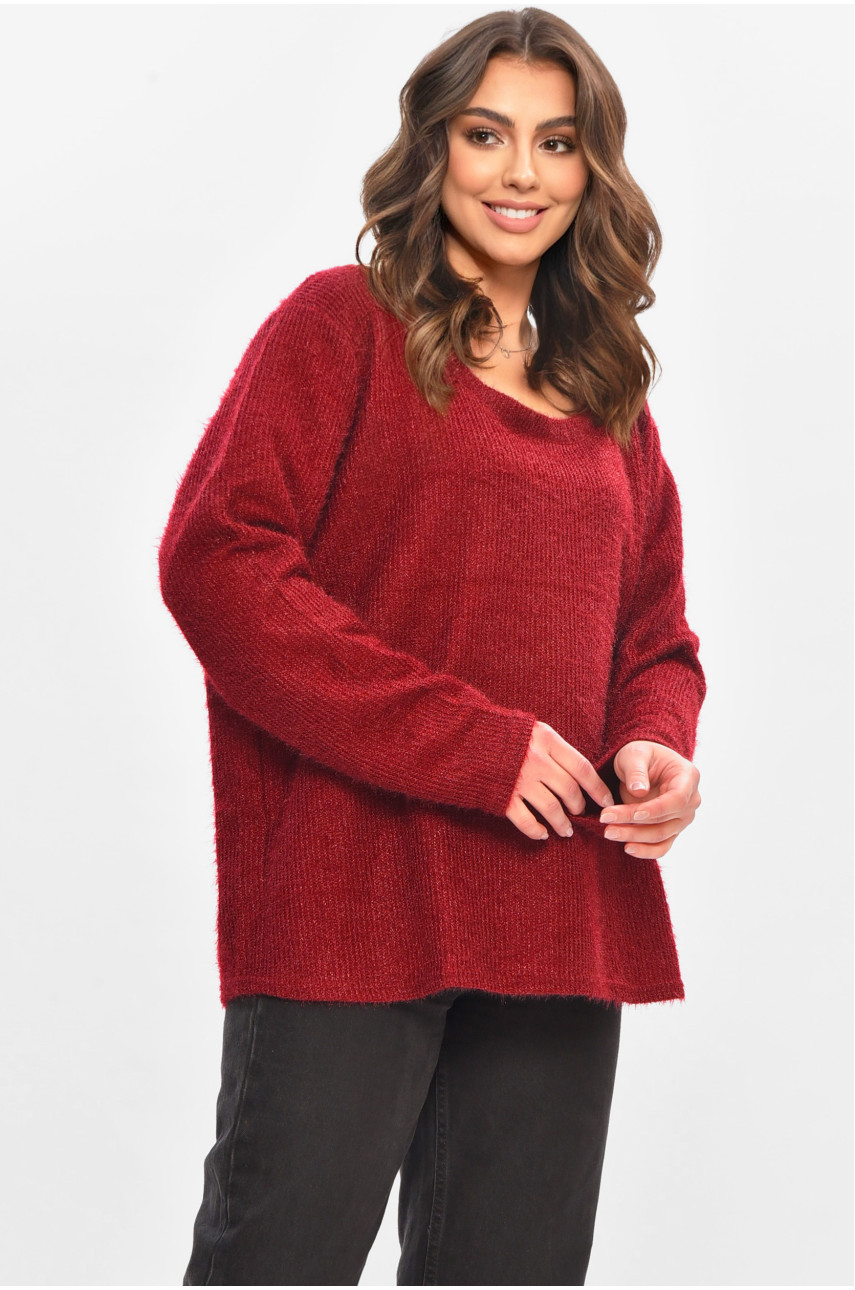 Кофта жіноча однотонна полубатальная бордового цвета 208128