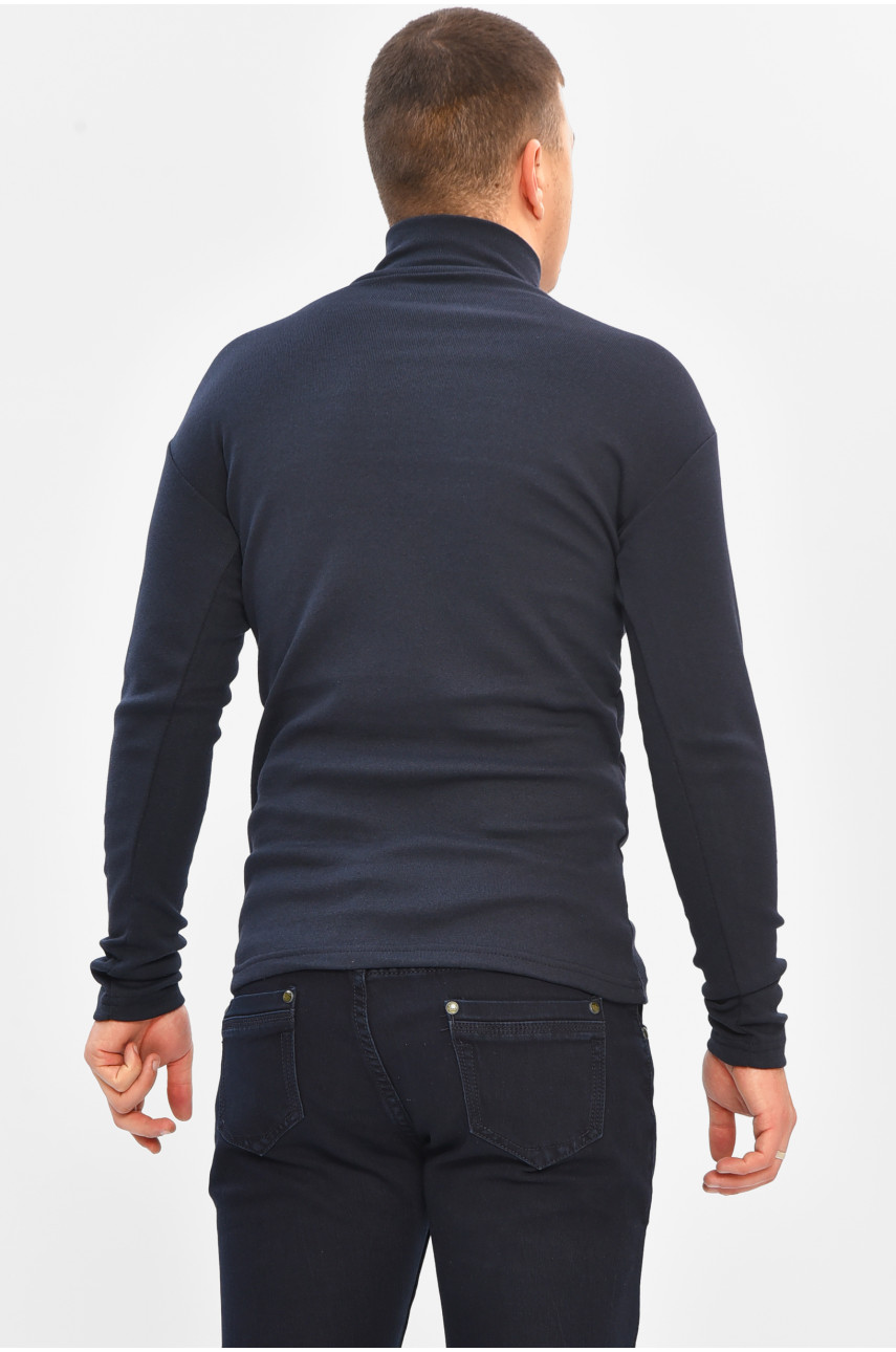 Гольф мужской однотонный на флисе тёмно-синего цвета 208133