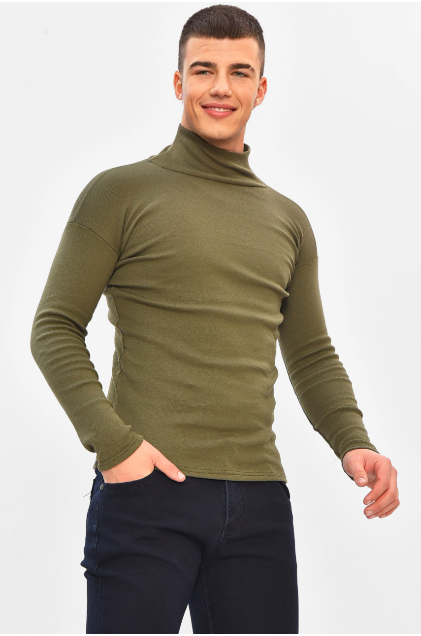 Гольф мужской однотонный на флисе цвета хаки 17037 208137