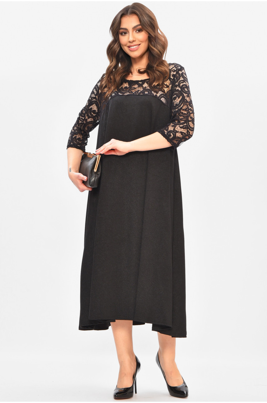 Платье женское однотонное полубатальное черного цвета 8290 208183