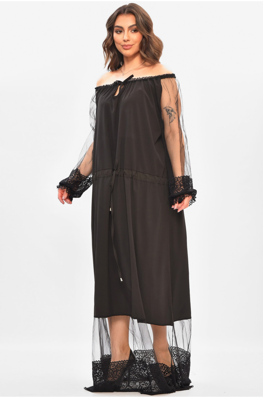 Платье женское однотонное батальное черного цвета 8242 208184