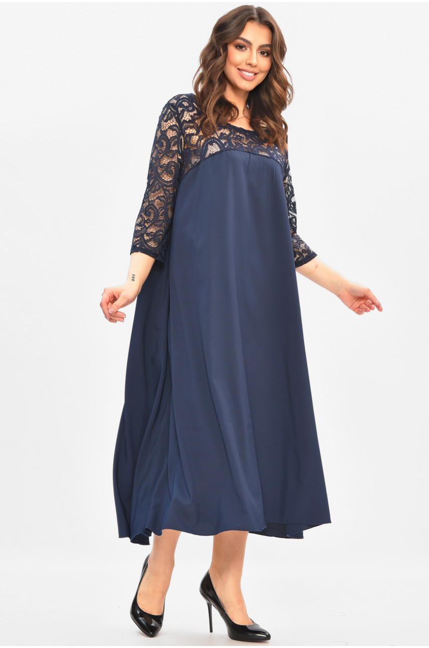 Платье женское однотонное полубатальное тёмно-синего цвета 8192 208185