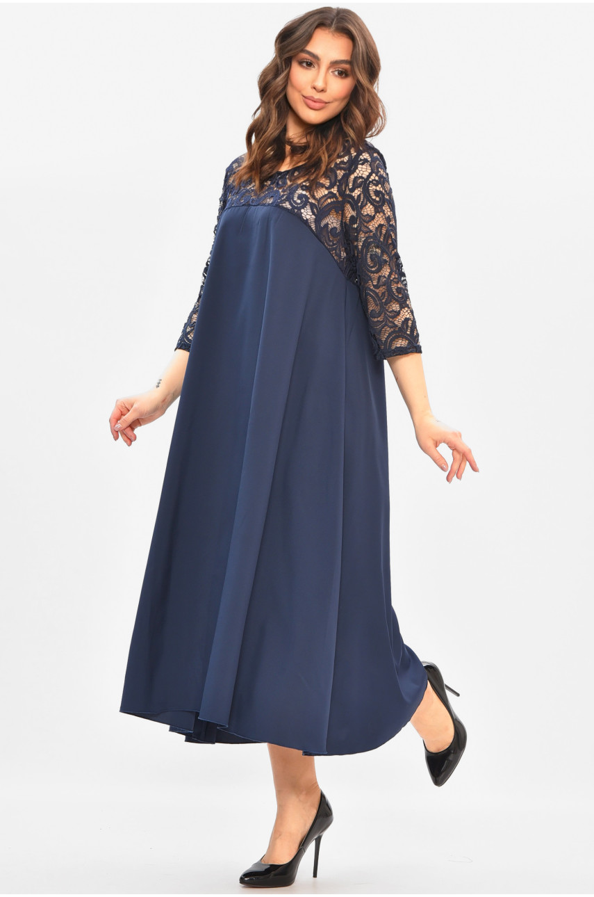 Платье женское однотонное полубатальное тёмно-синего цвета 8192 208185