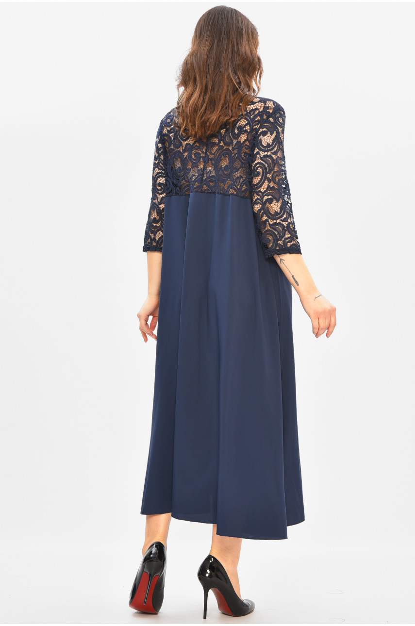 Платье женское однотонное полубатальное тёмно-синего цвета 8192 208185