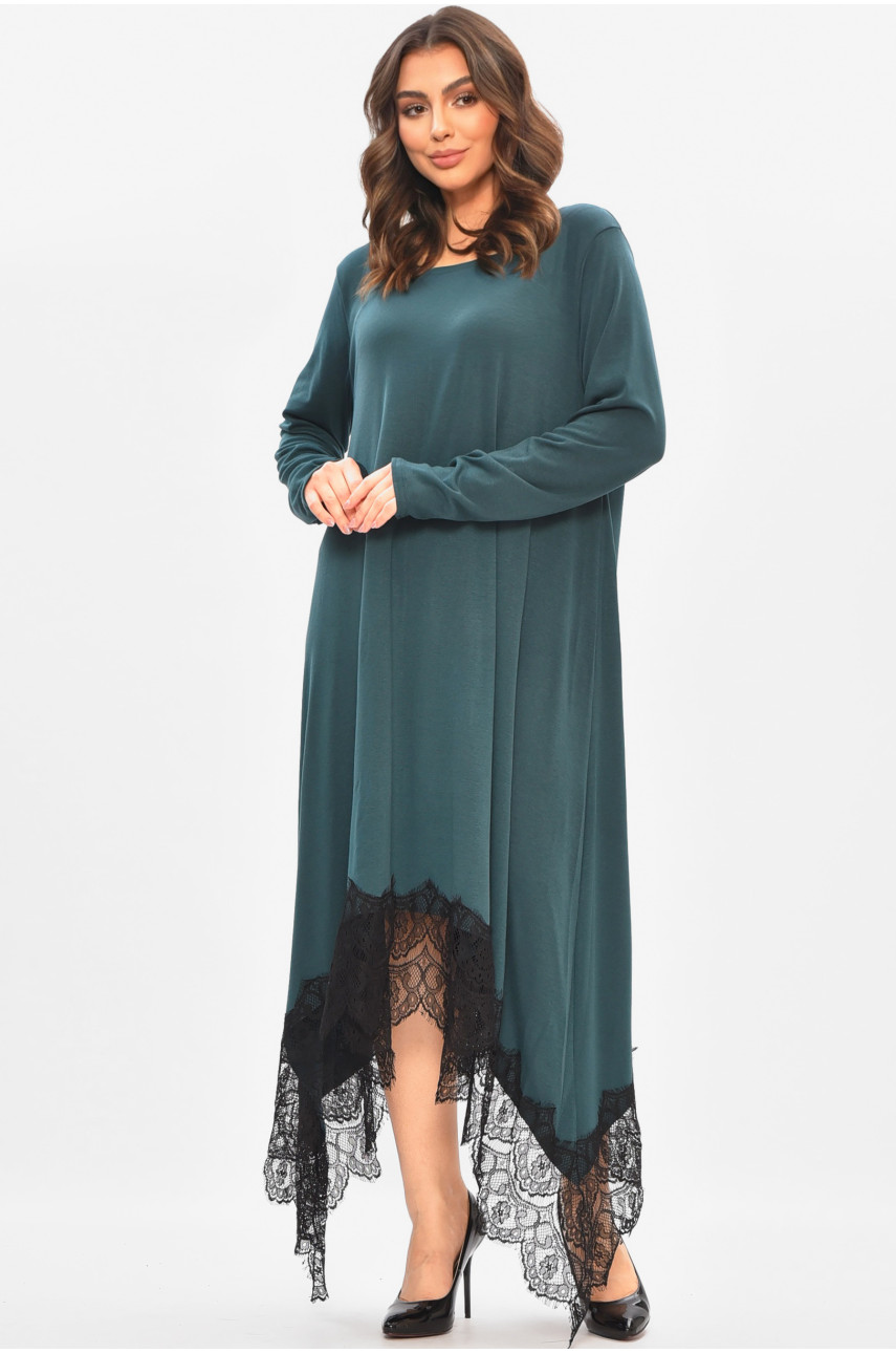 Платье женское однотонное батальное тёмно-зеленого цвета 8292 208186