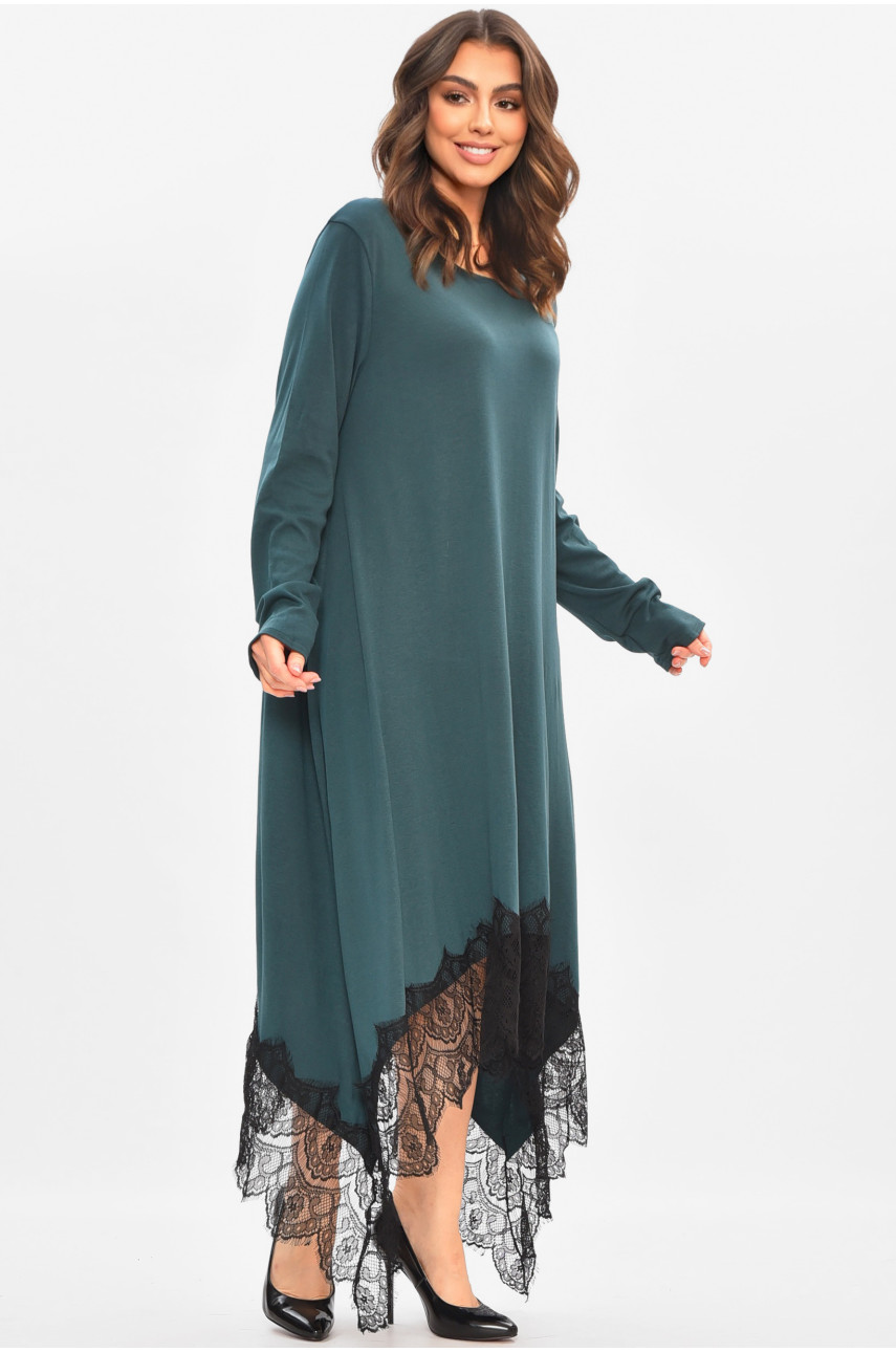 Платье женское однотонное батальное тёмно-зеленого цвета 8292 208186