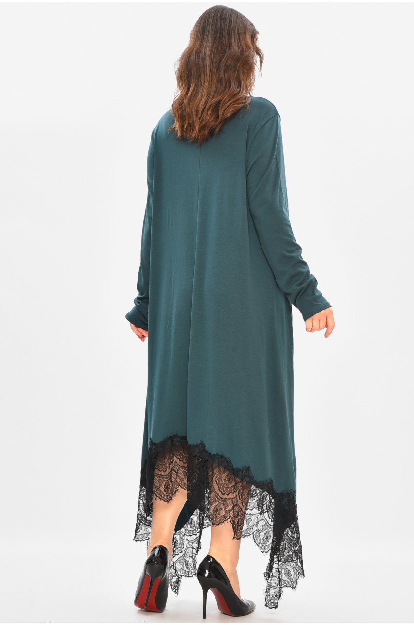 Сукня жіноча однотонна батальна темно-зеленого кольору 8292 208186