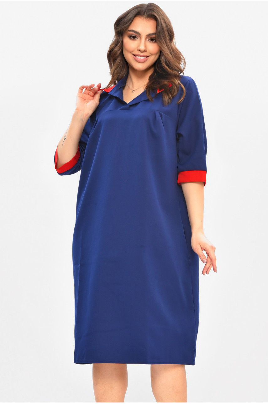 Платье женское однотонное полубатальное тёмно-синего цвета 8272 208187