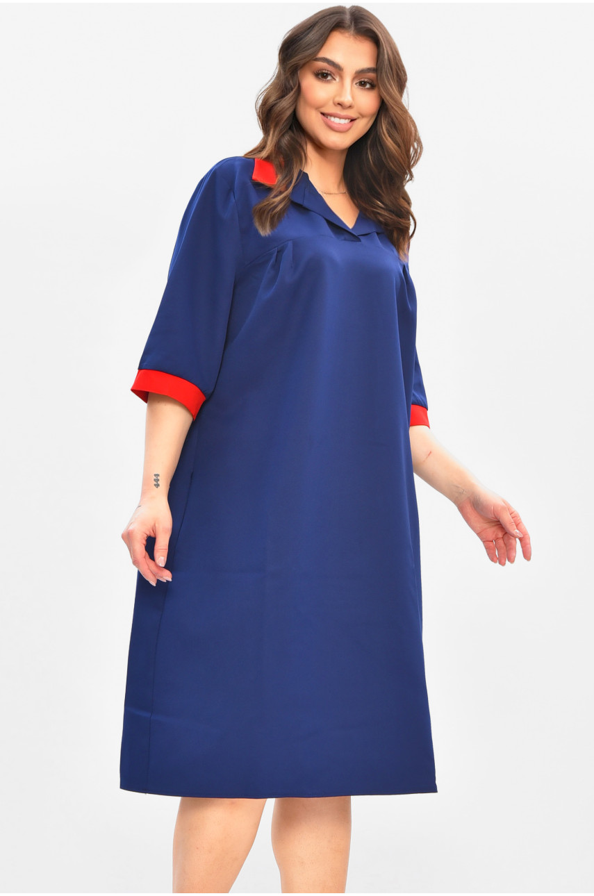 Платье женское однотонное полубатальное тёмно-синего цвета 8272 208187