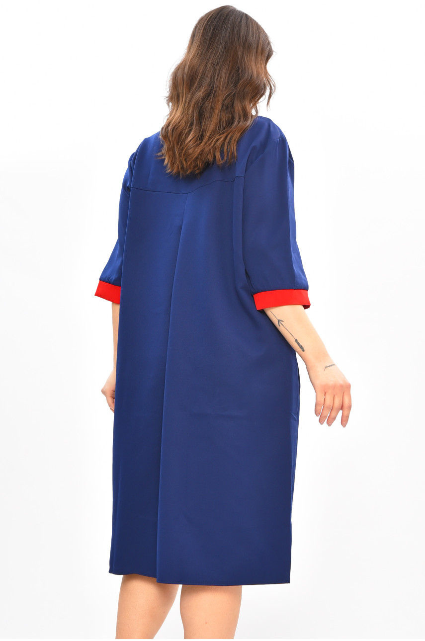 Платье женское однотонное полубатальное тёмно-синего цвета 8272 208187