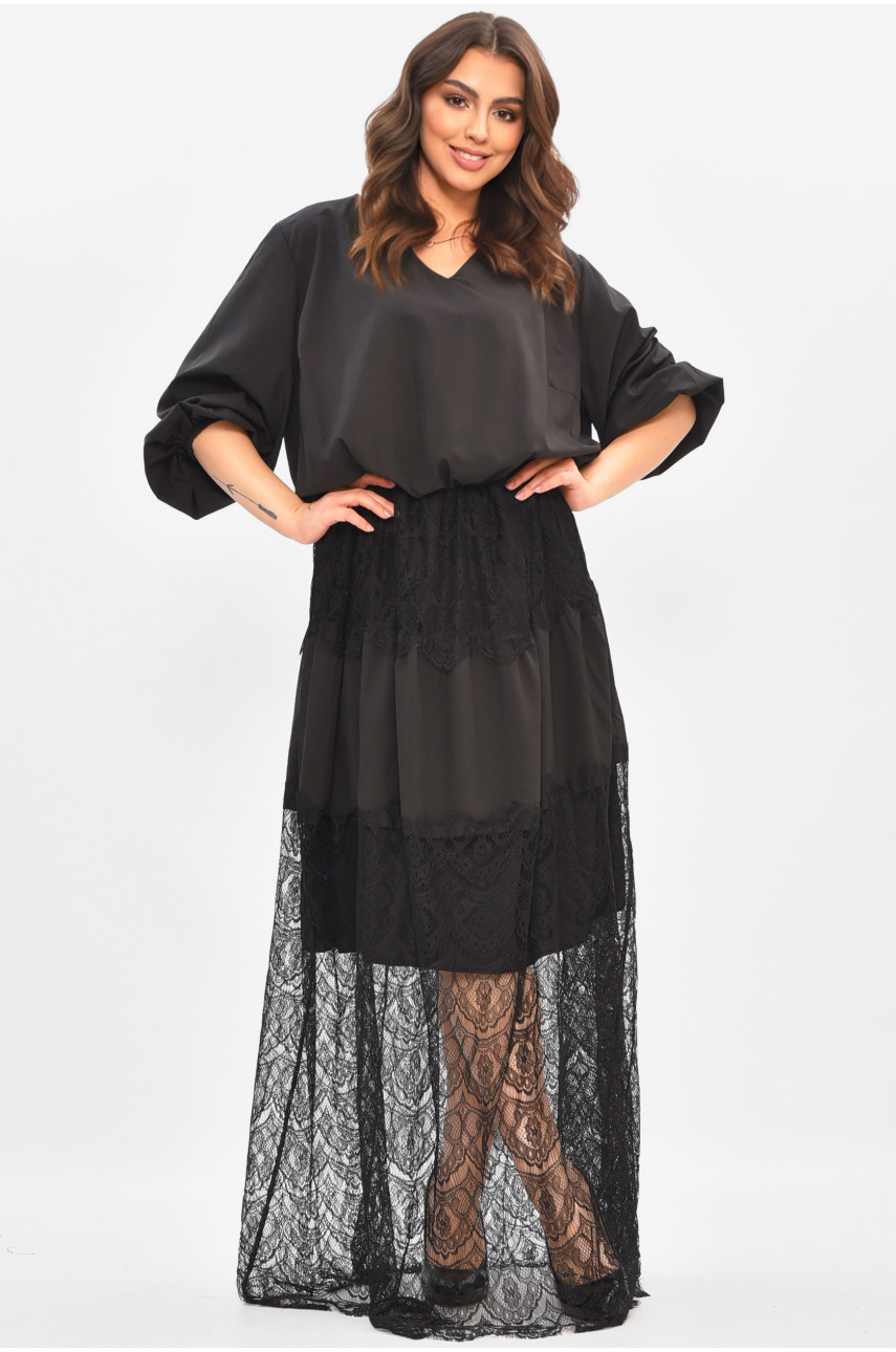 Платье женское однотонное полубатальное черного цвета 8348 208190