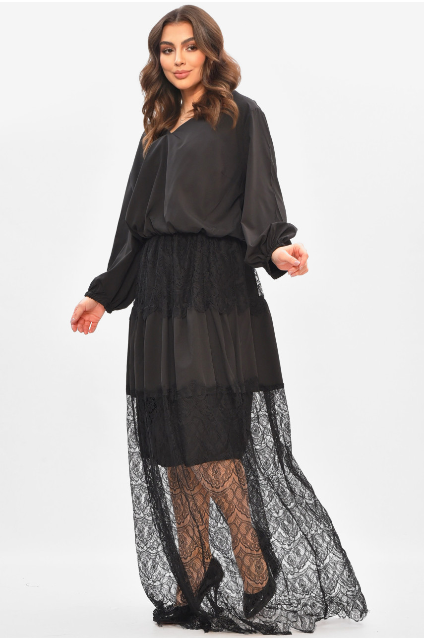 Платье женское однотонное полубатальное черного цвета 8348 208190