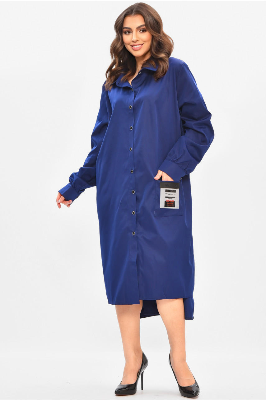 Платье женское однотонное батальное тёмно-синего цвета 8354 208191