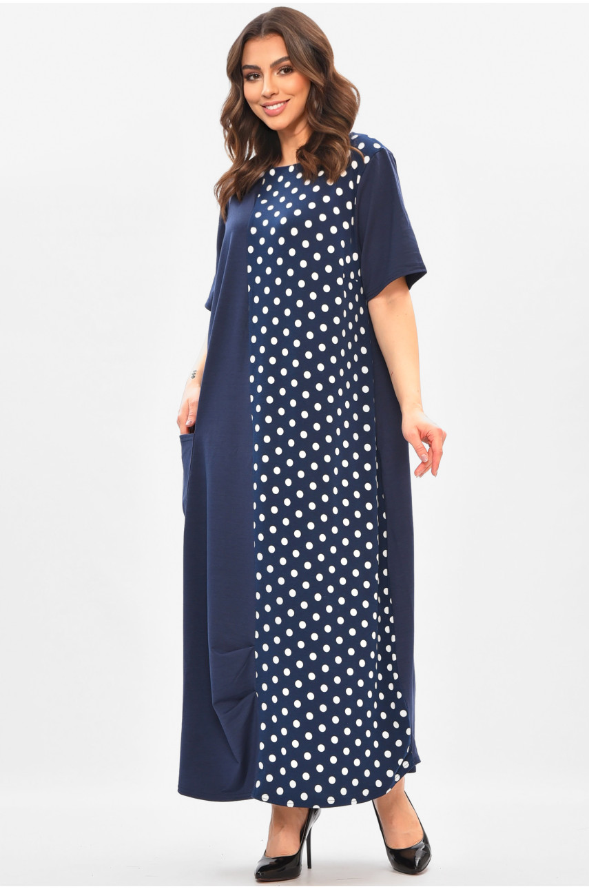 Платье женское однотонное полубатальное тёмно-синего цвета 8317 208192