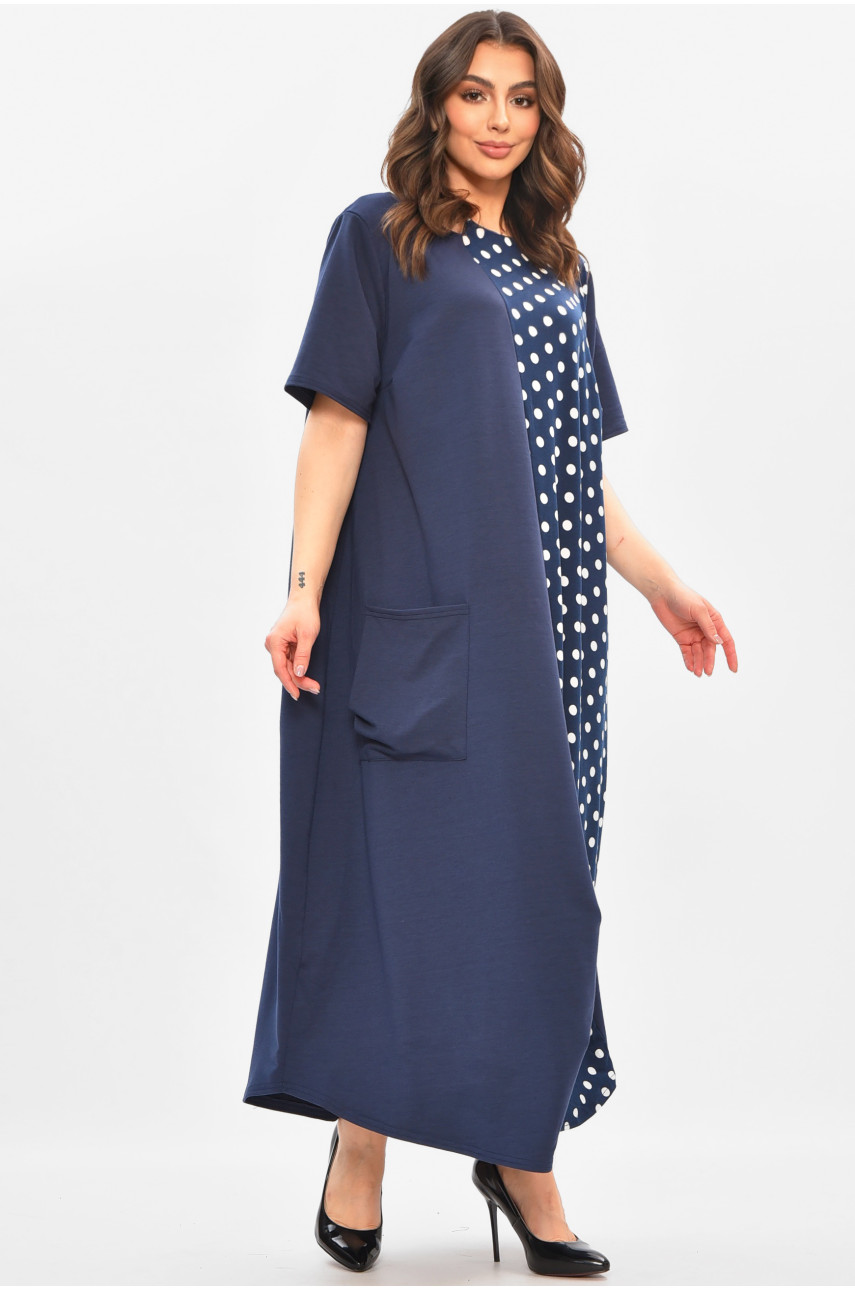 Платье женское однотонное полубатальное тёмно-синего цвета 8317 208192