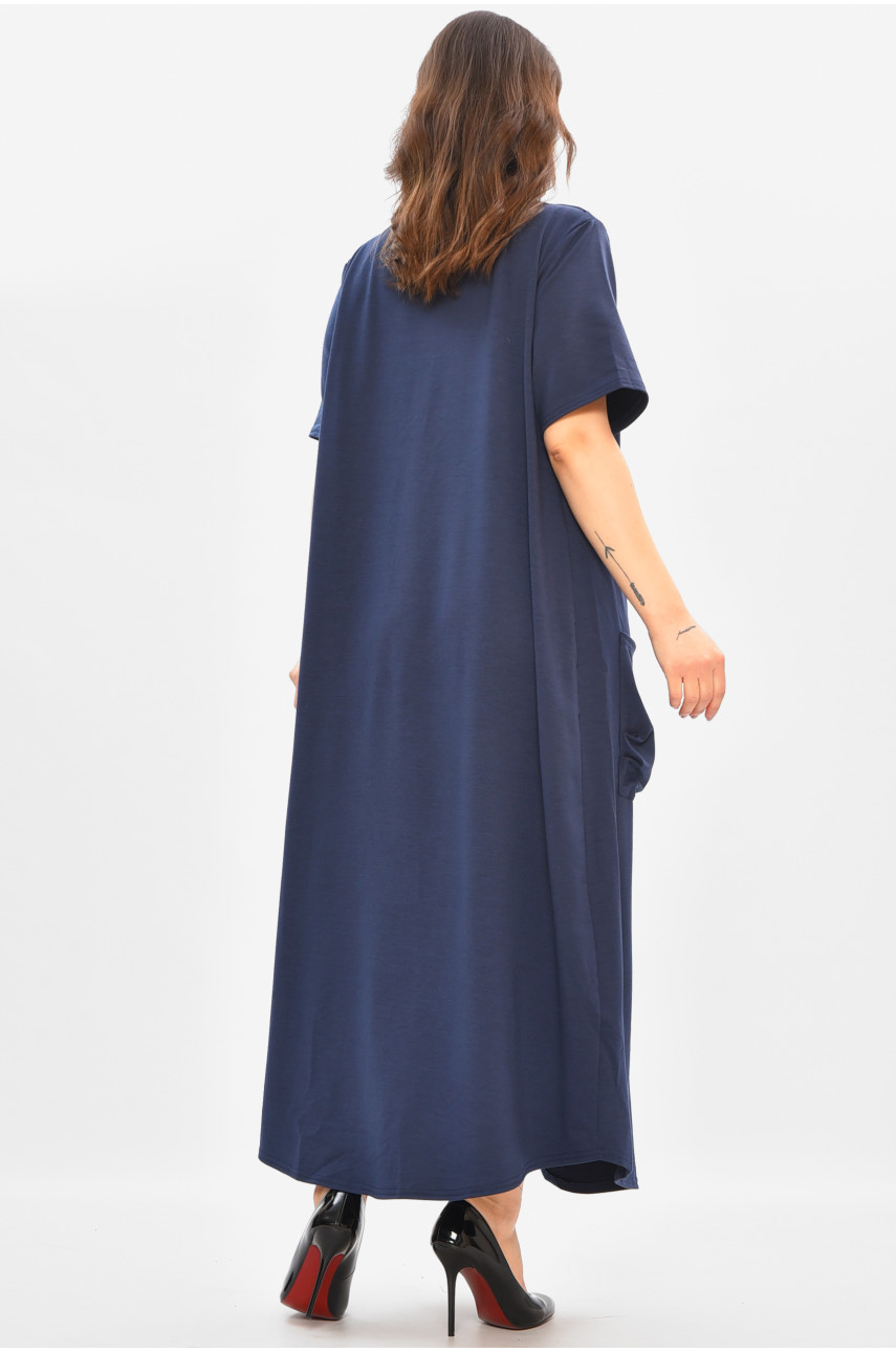 Сукня жіноча однотонна напівбатальна темно-синього кольору 8317 208192