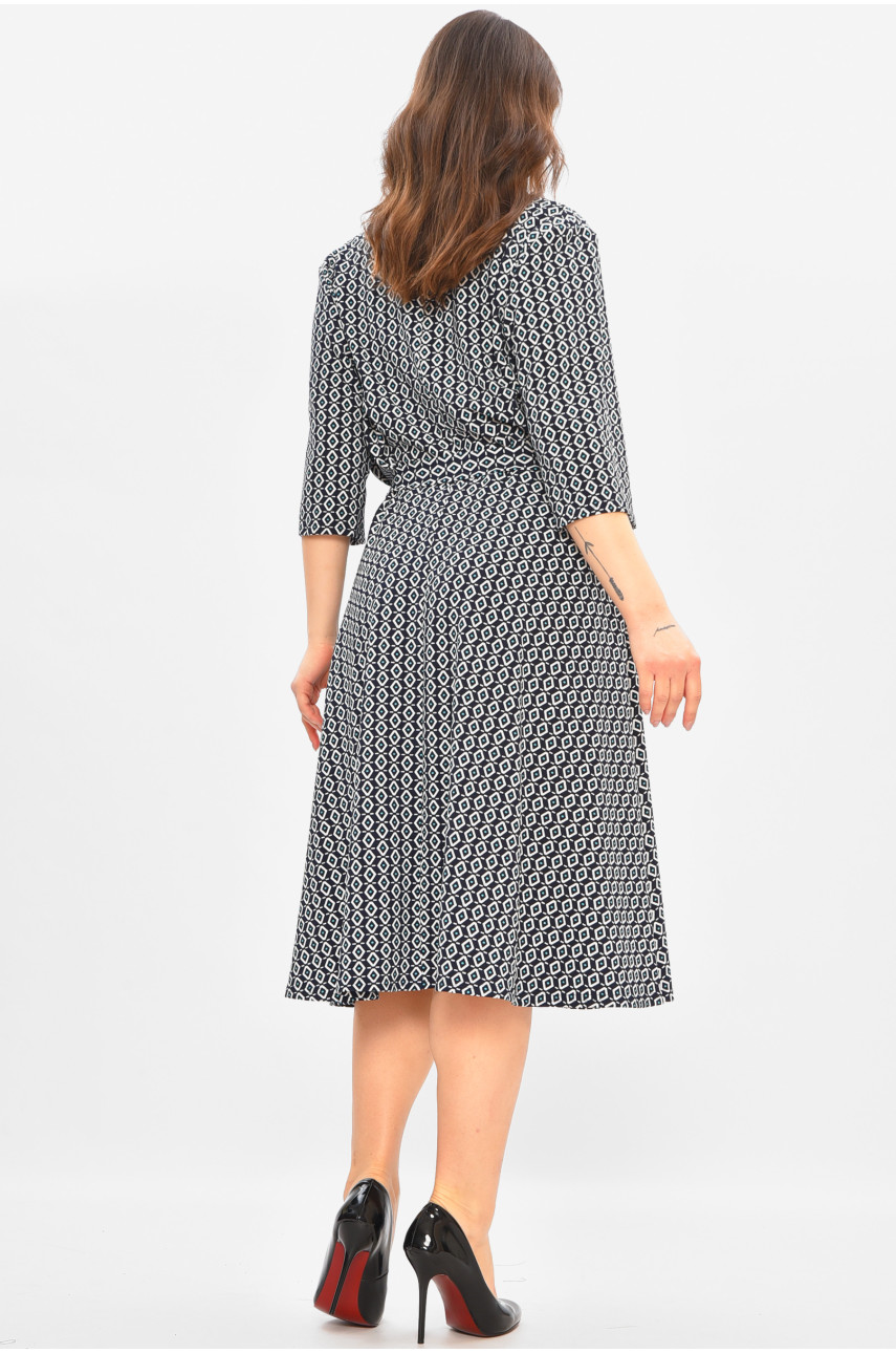 Платье женское полубатальное тёмно-синего цвета с принтом 8201 208194