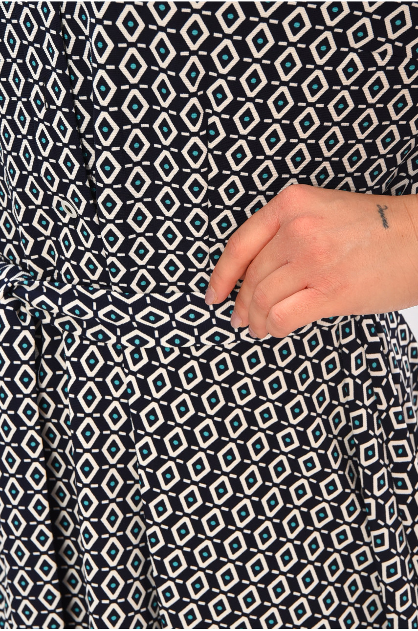 Платье женское полубатальное тёмно-синего цвета с принтом 8201 208194