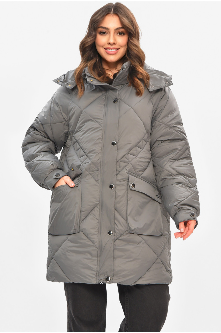 Куртка женская демисезонная полубатальная серого цвета 2022-50 208200