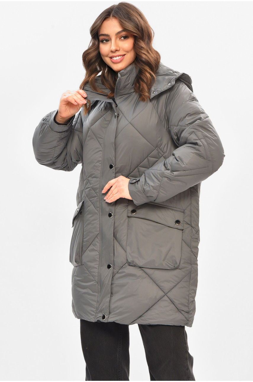 Куртка женская демисезонная полубатальная серого цвета 2022-50 208200