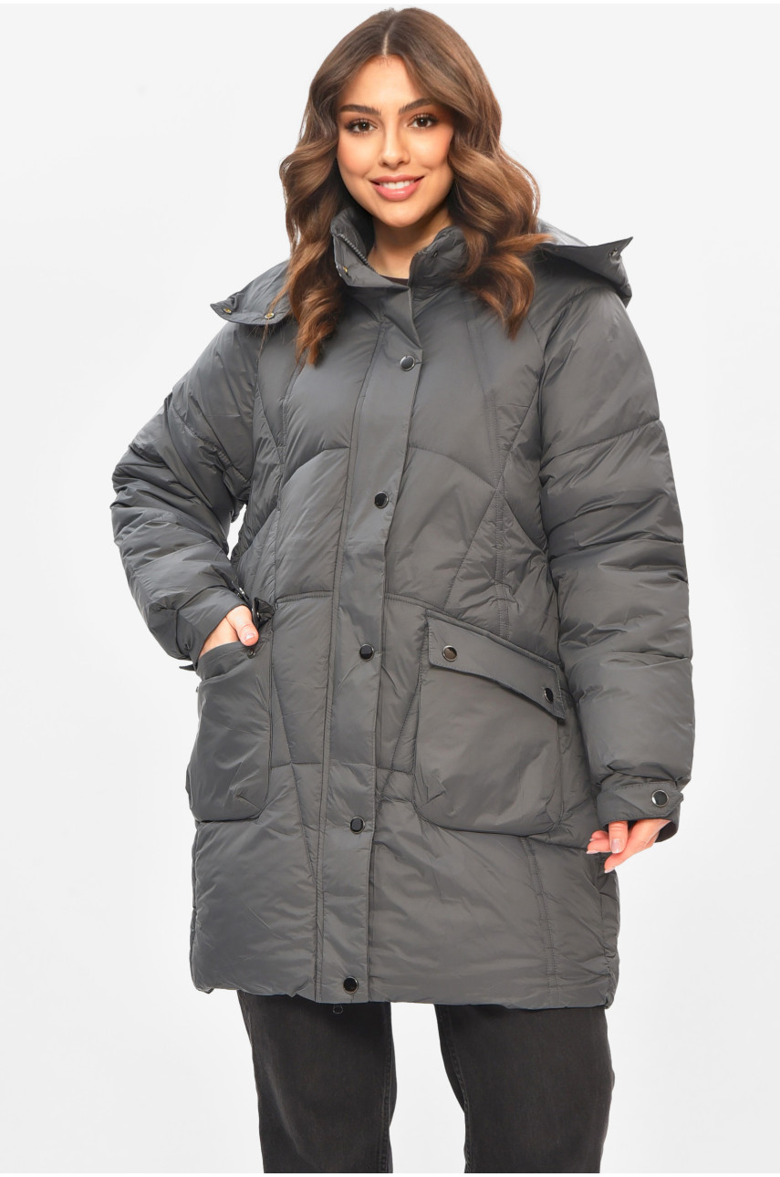 Куртка женская демисезонная полубатальная серого цвета 22-51 208202
