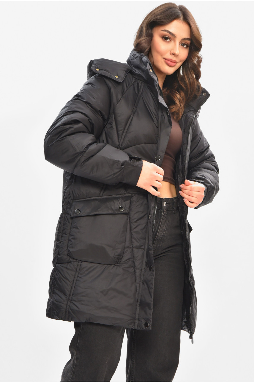 Куртка женская демисезонная полубатальная черного цвета 22-51 208203