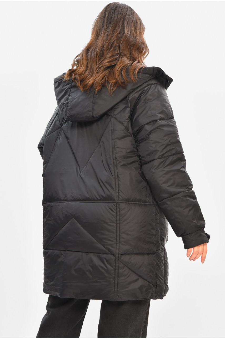 Куртка женская демисезонная полубатальная черного цвета 22-51 208203