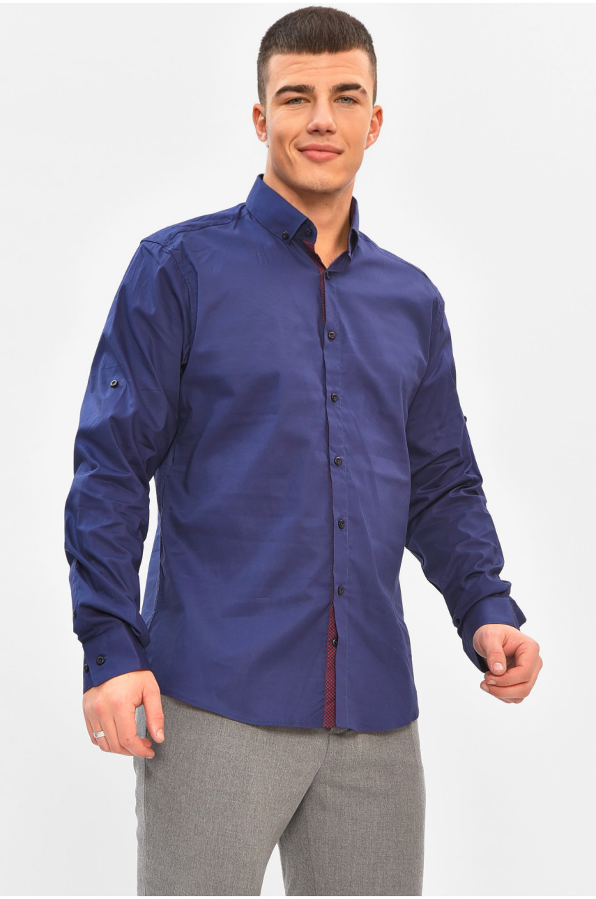 Рубашка мужская однотонная тёмно-синего цвета SDK7397S 208212