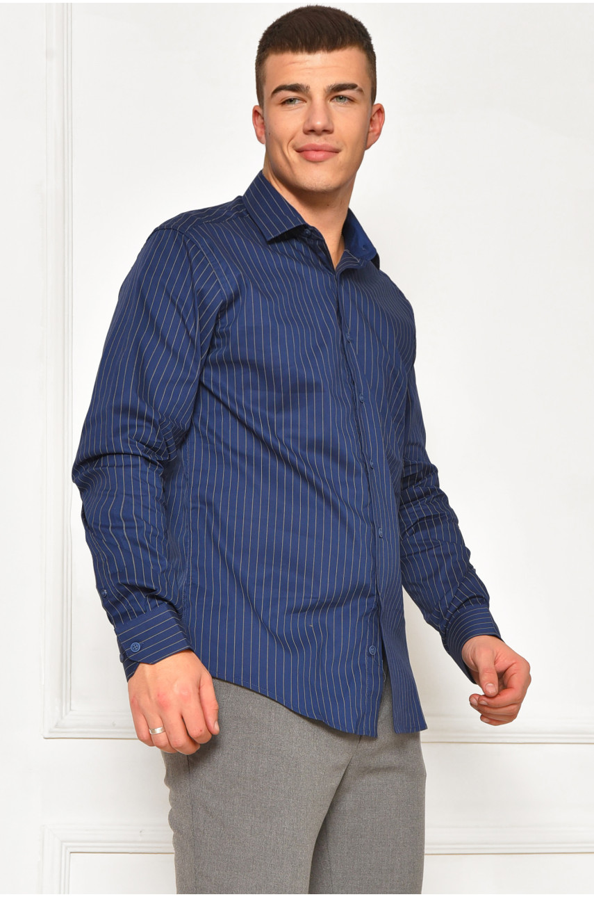 Рубашка мужская однотонная тёмно-синего цвета с принтом SDK7407S 208216