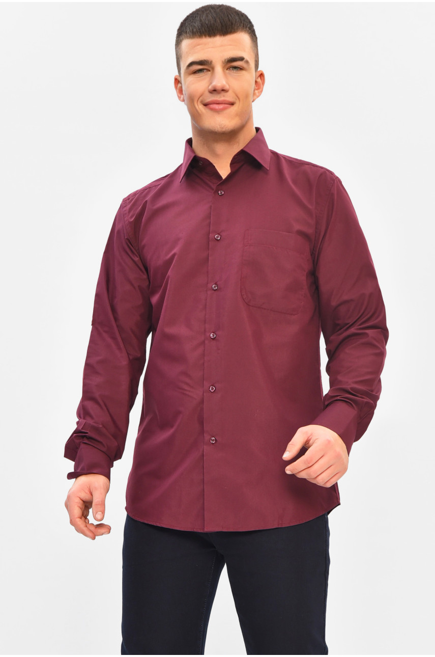 Рубашка мужская однотонная тёмно-бордового цвета SKY2662 208224