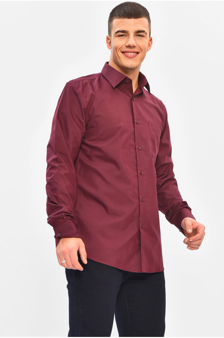 Рубашка мужская однотонная тёмно-бордового цвета SKY2662 208224