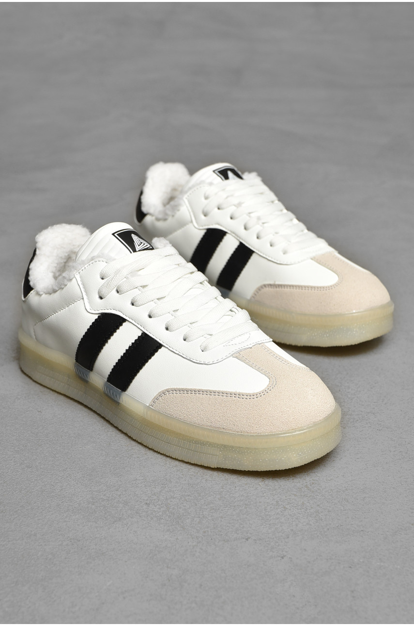 Кроссовки мужские зима белого цвета на шнуровке 690-3 208225