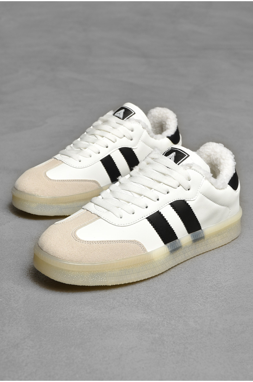 Кроссовки мужские зима белого цвета на шнуровке 690-3 208225